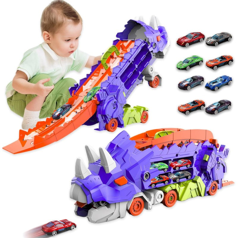 Dinosaur Shaped Transporter Truck With Race Track And Cars
