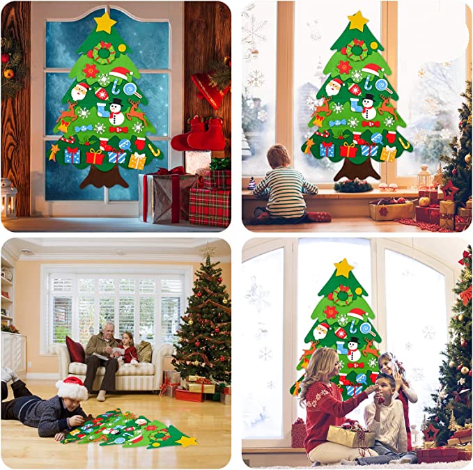 DIY Felt Christmas Tree Set for Kids with 34 Ornaments | Indoor Wall Hanging Christmas Tree with Velcro