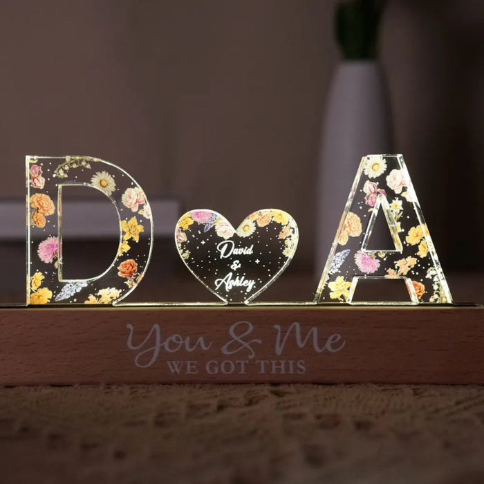 Personalized Floral Theme Acrylic Block LED Night Light