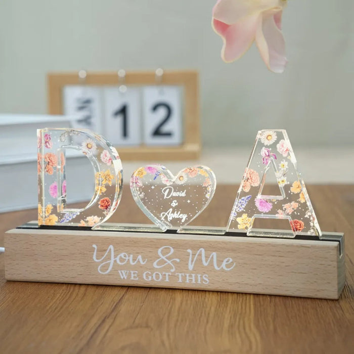 Personalized Floral Theme Acrylic Block LED Night Light