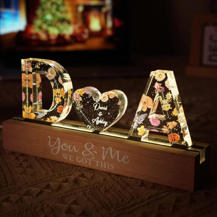 Personalized Floral Theme Acrylic Block LED Night Light