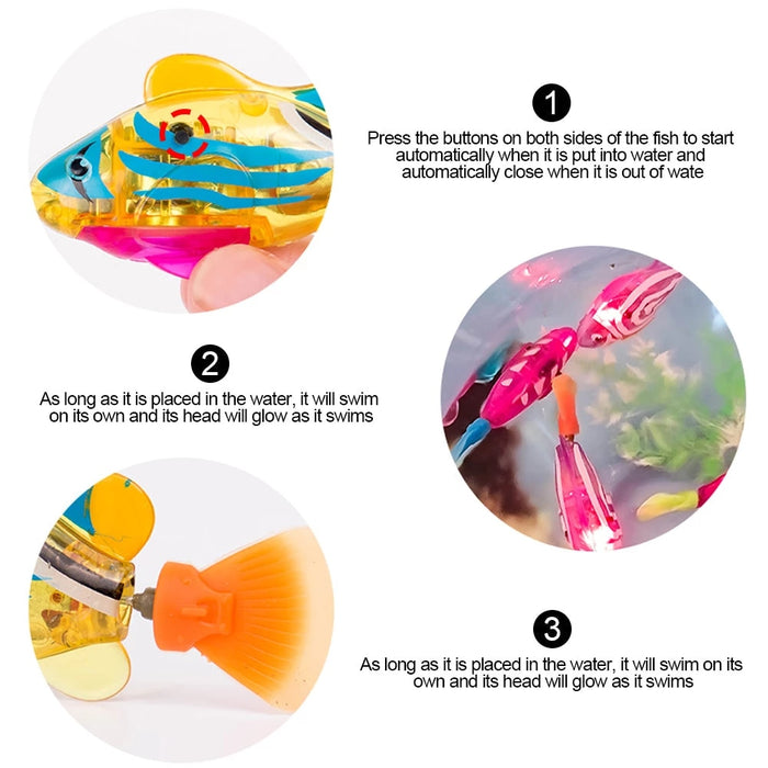 Swimming Robot Fish Toy for Cat and Dog with LED Light | Interactive Dog/Cat Toy | Electronic Pet Fish- Set of 4