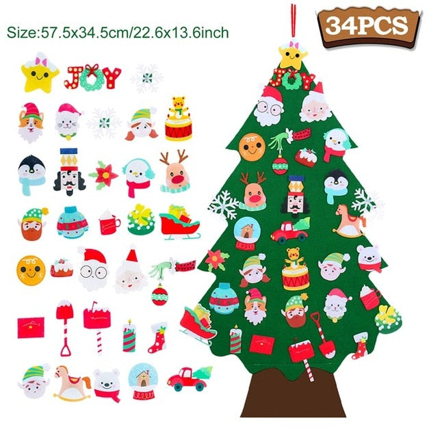 DIY Felt Christmas Tree Set for Kids with 34 Ornaments | Indoor Wall Hanging Christmas Tree with Velcro