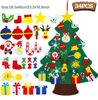 DIY Felt Christmas Tree Set for Kids with 34 Ornaments | Indoor Wall Hanging Christmas Tree with Velcro