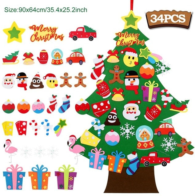 DIY Felt Christmas Tree Set for Kids with 34 Ornaments | Indoor Wall Hanging Christmas Tree with Velcro