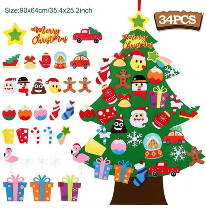 DIY Felt Christmas Tree Set for Kids with 34 Ornaments | Indoor Wall Hanging Christmas Tree with Velcro