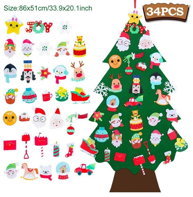 DIY Felt Christmas Tree Set for Kids with 34 Ornaments | Indoor Wall Hanging Christmas Tree with Velcro