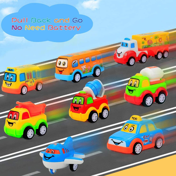 Big Carrier Truck With 8 Small Cartoon Pull Back Cars