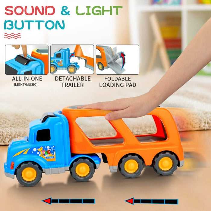 Big Carrier Truck With 8 Small Cartoon Pull Back Cars